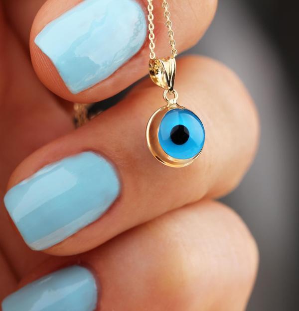 Glorria Altın Mavi Nazar Boncuğu Kolye - Image 1