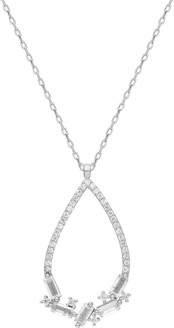 Glorria Gümüş Baget Taşlı Damla Kolye - Image 1