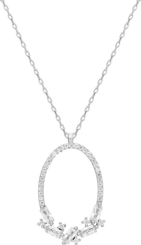 Glorria Gümüş Baget Taşlı Oval Kolye - Image 1