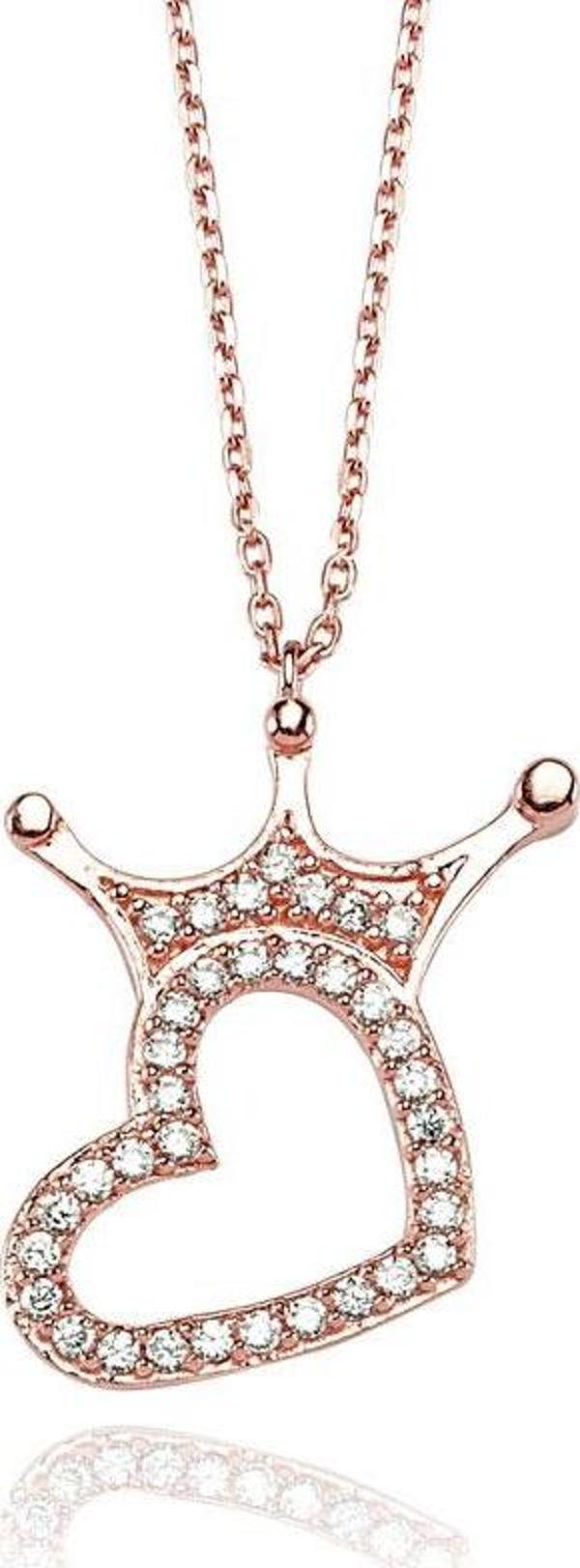 Glorria Gümüş Kalpli Taç Kolye - Image 1