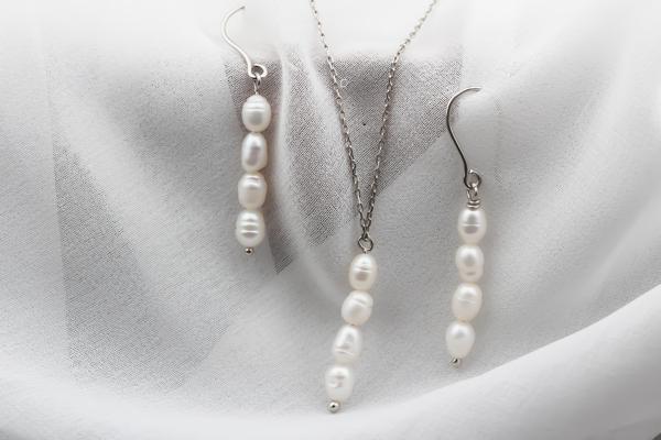 Glorria Gümüş Kolye ve Küpe İnci Set - Image 1