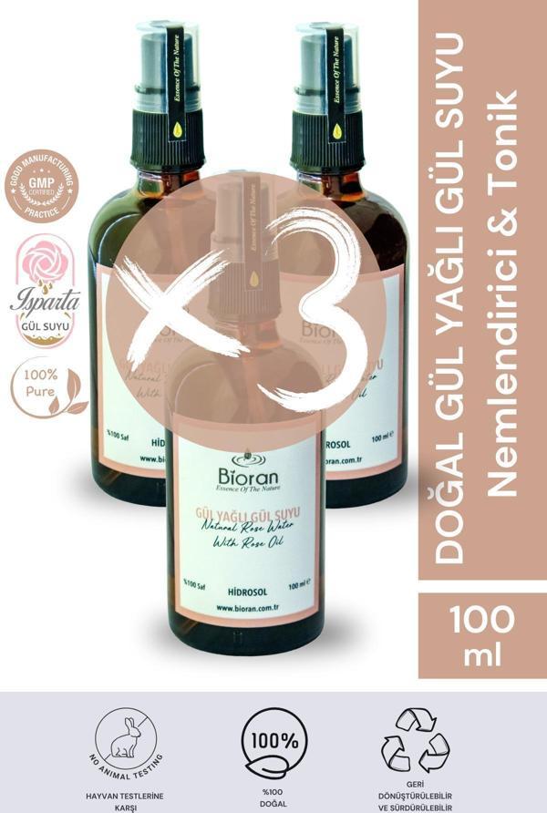 3'lü Gül Yağlı Gül Suyu Aydınlatıcı ve Gözenek Sıkılaştırıcı Sprey Tonik 100 ml - Image 1