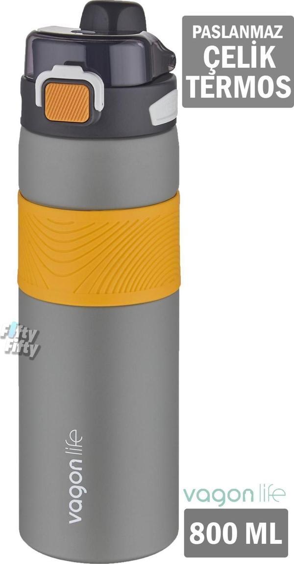 Vagonlife Çelik Termos 800 ML Büyük Boy Tek Kapak Çift Kullanım Pipetli/Rahat İçim Kaydırmaz Gövde-FFVGN032800ML - Image 1