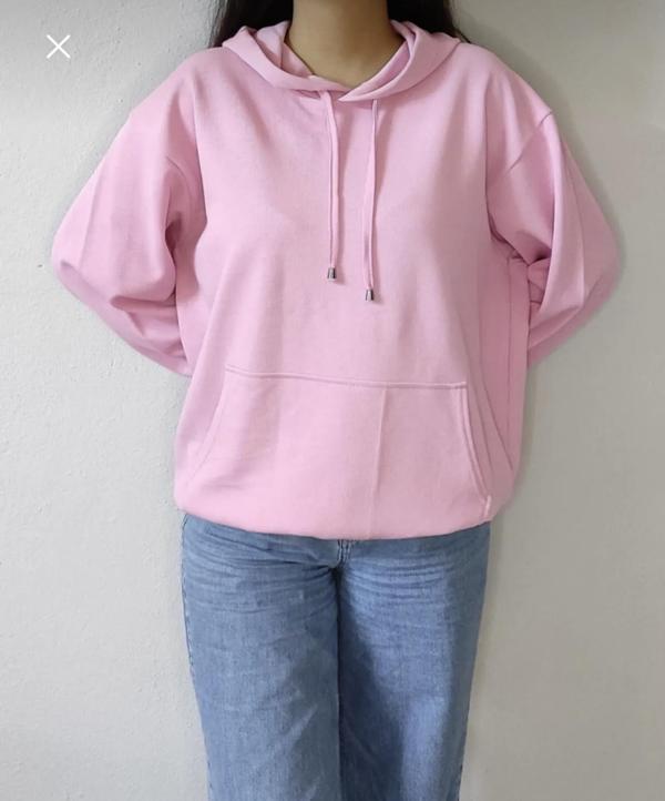 LAVESSA FİTİLLİ OVERSİZE KAPÜŞONLU SWEATSHİRT-PEMBE RENK - Image 1