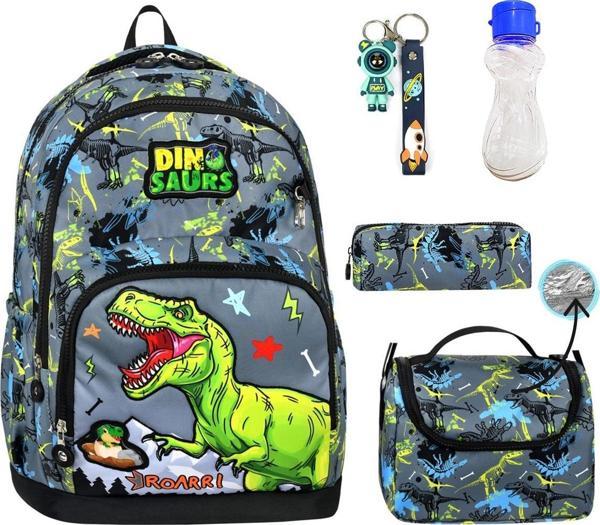 3 Göz Dinosaurs Okul Çantası + Termal Beslenme + Kalemlik + Anahtarlık + Suluk Dinozor Çanta - Image 1