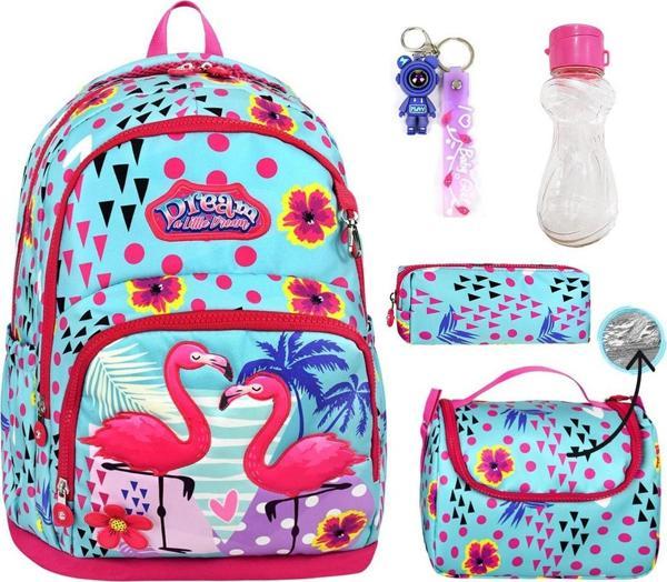 3 Göz Dream Flamingo Okul Çantası + Termal Beslenme + Kalemlik + Anahtarlık + Suluk Kız Sırt Çantası - Image 1