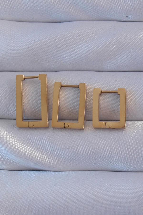 316L Çelik Gold Renk Dikdörtgen Küpe Seti - EBJ240807W25618 - Image 1
