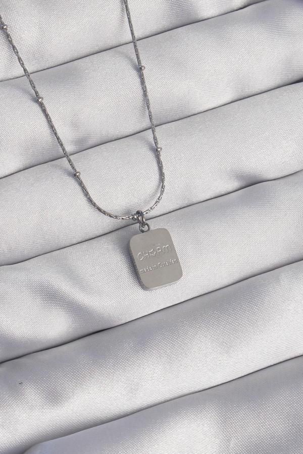 316L Çelik Gümüş Renk Kare Charm Model Kolye - EBJ240807W25504 - Image 1