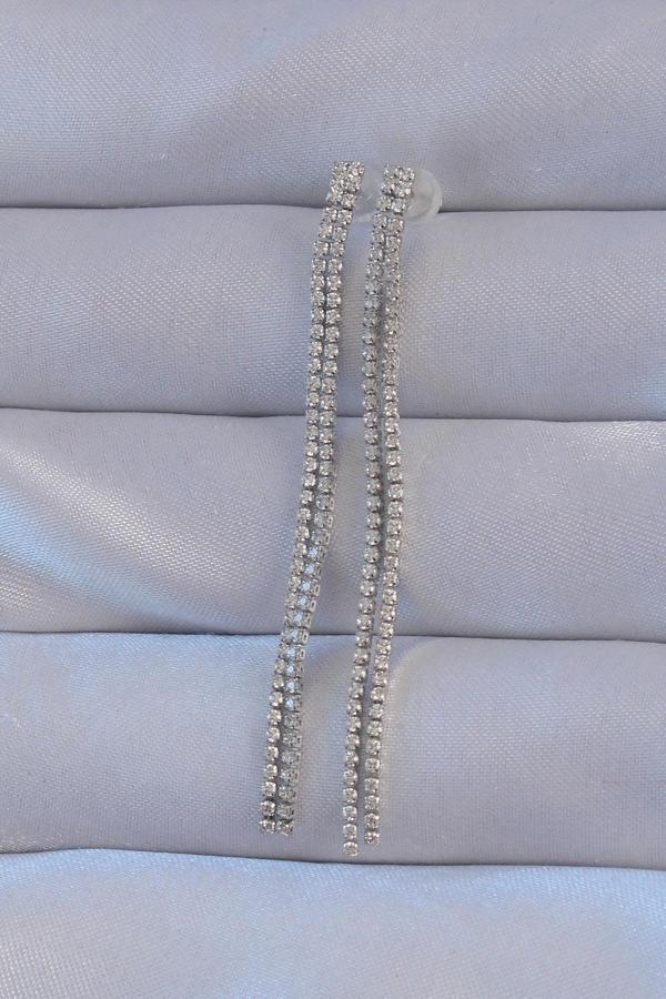 Pirinç Gümüş Renk Zirkon Taşlı Su Yolu Model Küpe - EBJ240807W25605 - Image 1