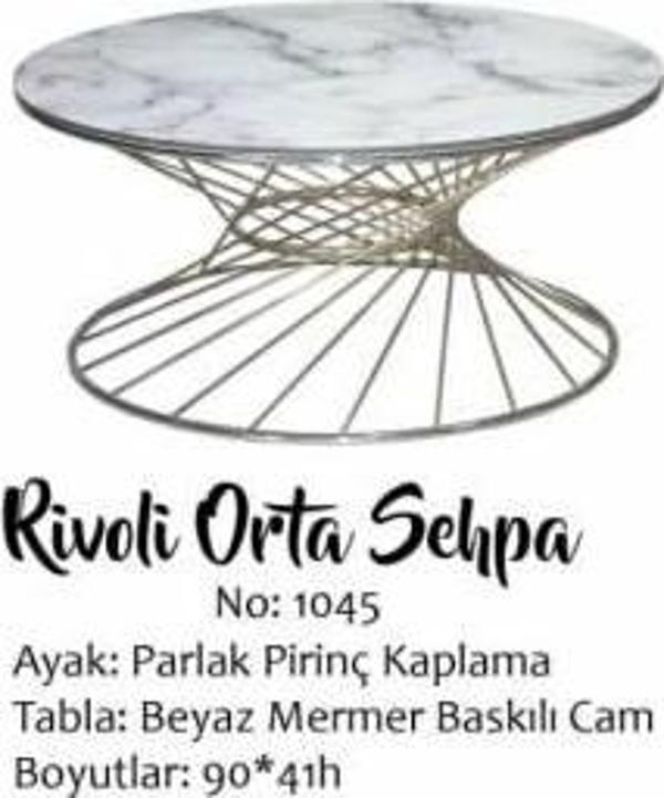 Brc19456 Orta Sehpa RiVOLİ Beyaz Mermer Desen Cam Metal  Altın renk Kaplama Ayak - Image 1