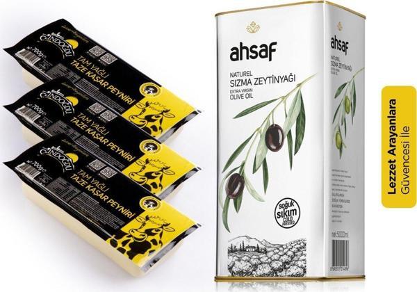 Uyumlu Lezzetler Paketi (Kaşar 700gr 3’lü + Soğuk Sıkım Zeytinyağı 5 lt) - Image 1