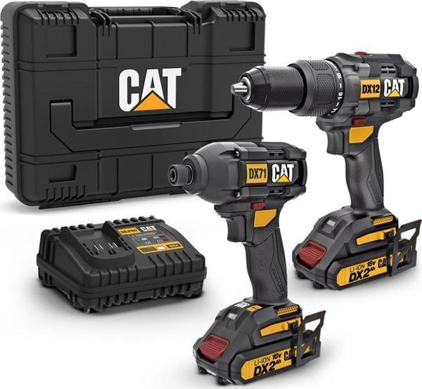 CAT DX12K 18Volt/2.0Ah Li-ion Çift Akülü Kömürsüz Profesyonel Darbeli Matkap+DX71 Kömürsüz Darbeli Tornavida Kombo Set - Image 1