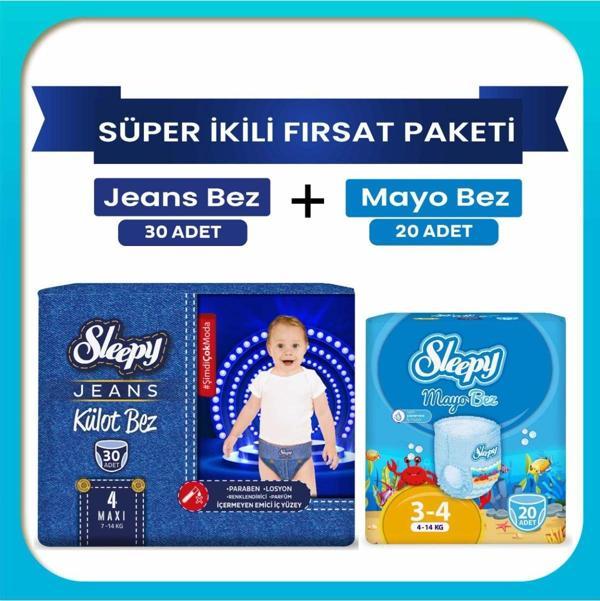 Sleepy Süper ikili Fırsat Paketi(Jeans Külot Bez 4 Numara 30 Adet + Mayo Külot Bez 4 Numara 20 Adet) - Image 1