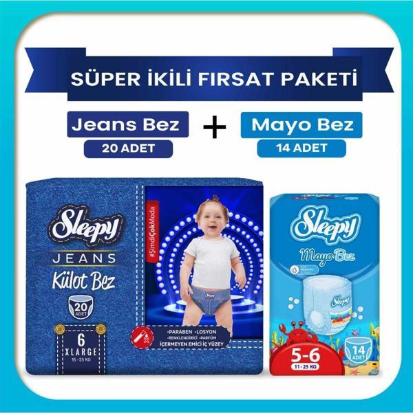 Sleepy Süper ikili Fırsat Paketi(Jeans Külot Bez 6 Numara 20 Adet + Mayo Külot Bez 6 Numara 14 Adet) - Image 1