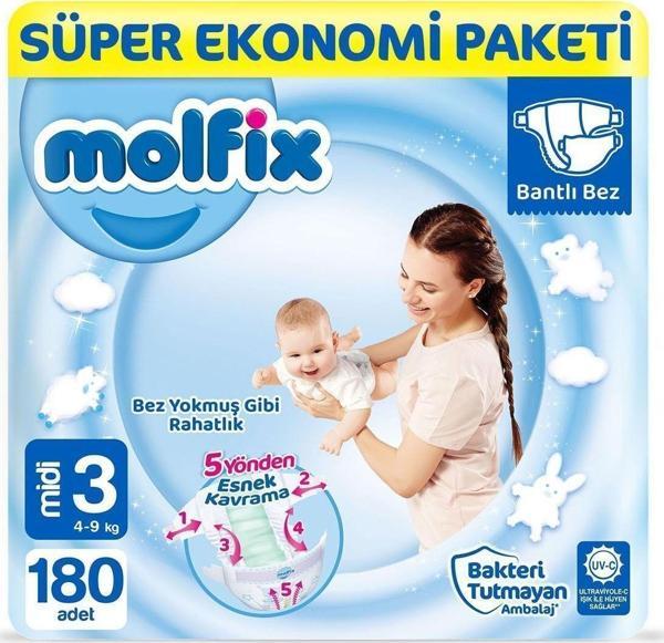 Molfix Bebek Bezi 3 Beden Midi Mega Avantaj Paketi 180 Adet - Image 1