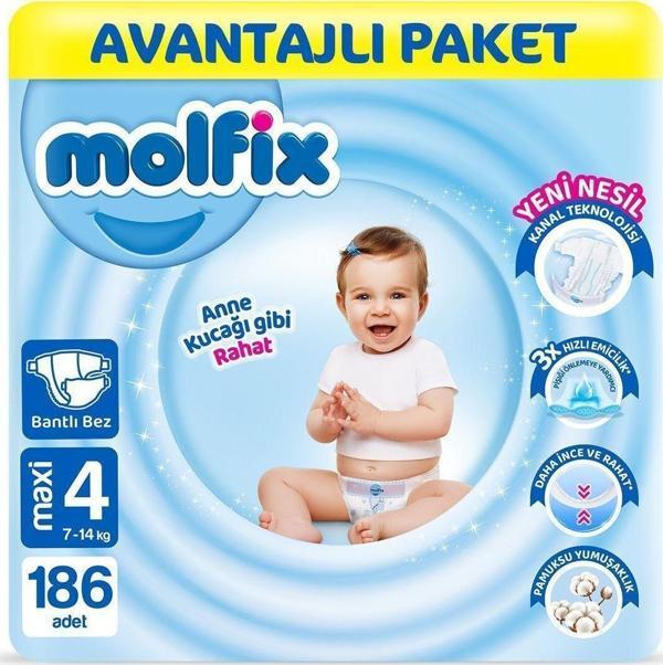 Molfix Bebek Bezi 4 Beden Maxi Avantajlı Paket 186 Adet - Image 1