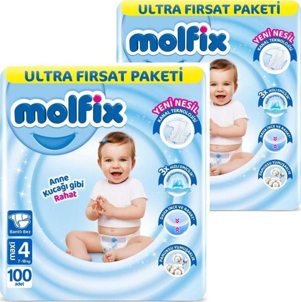 Molfix Bebek Bezi Ultra Fırsat Paketi 4 Numara 200'lü - Image 1