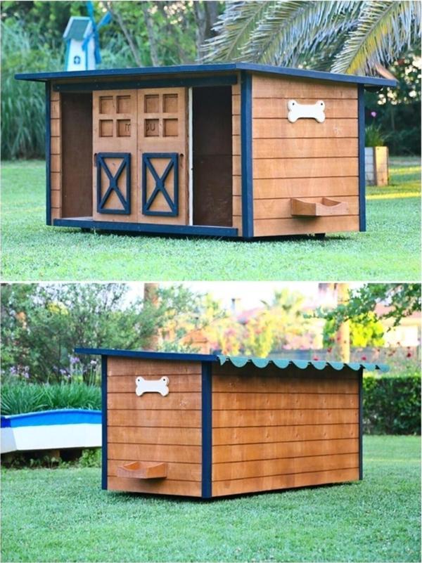 Mandu Ahşap Ikiz Köpek Kulübesi 2 Yuva Tek Kulübe Isimlik Ve Mama Kabı - Image 1