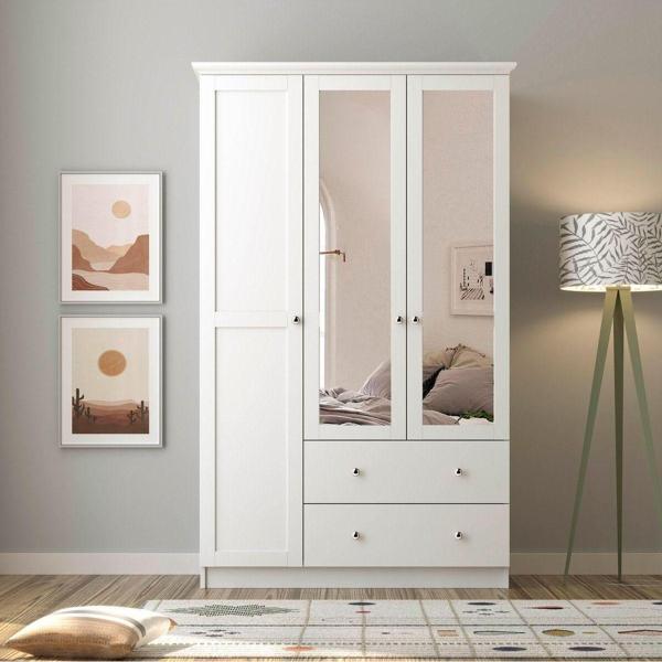 Zenio Side 3 Kapak 2 Çekmece Aynalı Gardırop  Beyaz 210 - Image 1