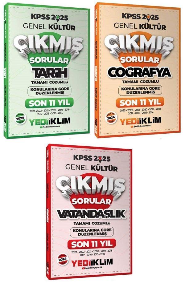 Yediiklim 2025 KPSS Tarih+Coğrafya+Vatandaşlık Çıkmış Sorular Son 11 Yıl Konular 3 lü Set Yediiklim - Yediiklim Yayınları - Image 1