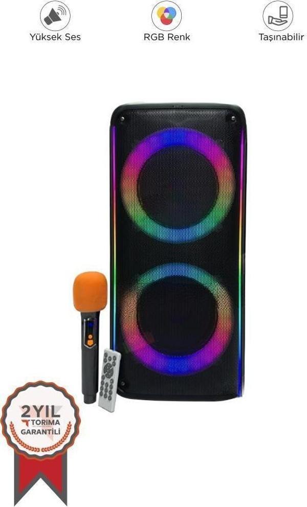 KTS-1909 Mikrofonlu Kumandalı Rgb Ledli 5.0 Bluetooth Hoparlör Karaoke Usb-Tf-Fm Radyo Siyah - Image 1