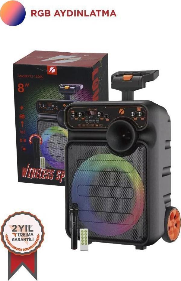 Torima KTS-1590 Kablosuz Mikrofonlu Kumandalı Rgb Ledli Taşınabilir Tekerlekli Bluetooth Hoparlör - Image 1