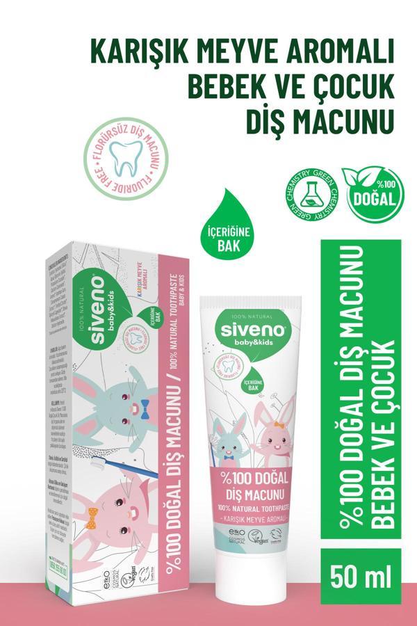 Siveno %100 Doğal Diş Macunu Bebek ve Çocuk İçin Karışık Meyve Aromalı Florürsüz 50 ml - Image 1