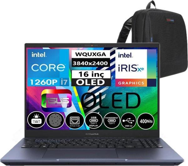 Asus Expertbook B5602CBA-I71260165 Intel Core I7 1260P 24GB Ddr5 512GB SSD 16" OLED WINDOWS11PRO Taşınabilir Bilgisayar 090NX05H1-M00P4029 + Weblegelsin Çanta - Image 1