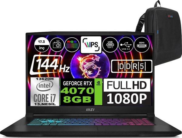 Msı Katana 17 Intel Core I7 13620H 96GB 512GB SSD RTX4070(105W) 8gb Freedos 17.3" Fhd 144Hz Taşınabilir Bilgisayar B13VFK1030XTRWF13 + Zetta Çanta - Image 1