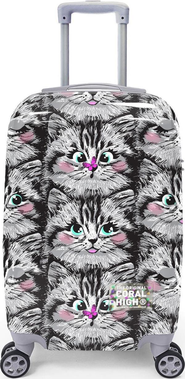 Coral High Kedi Desenli Kabin Boy Valiz (50cm) 16543 - Image 1
