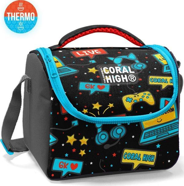 Coral High Kids Siyah Mavi Gamer Desenli Thermo Beslenme Çantası 11892 - Image 1