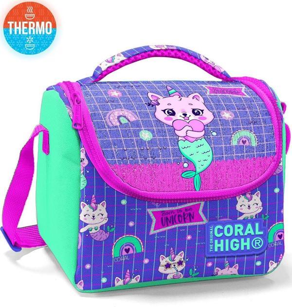 Coral High Kids Su Yeşili Lavanta Unicorn Kedi Desenli Thermo Beslenme Çantası 11860 - Image 1