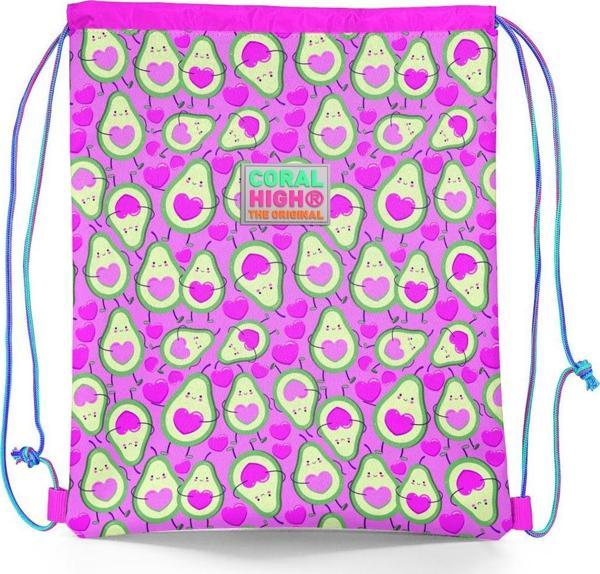 Coral High Kids Açık Pembe Su Yeşili Avokado Desenli İpli Büzgülü Sırt Çantası 22465 - Image 1