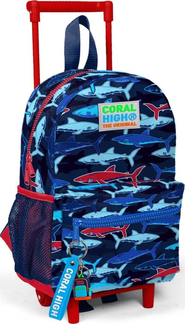 Coral High Kıds Köpek Balığı Desenli Çekcek Anaokul Çantası 24016 - Image 1