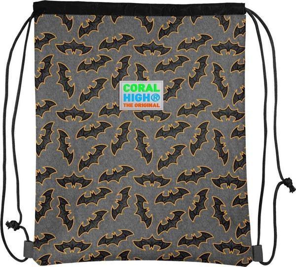 Coral High Kids Koyu Gri Hardal Yarasa Desenli İpli Büzgülü Sırt Çantası 22471 - Image 1