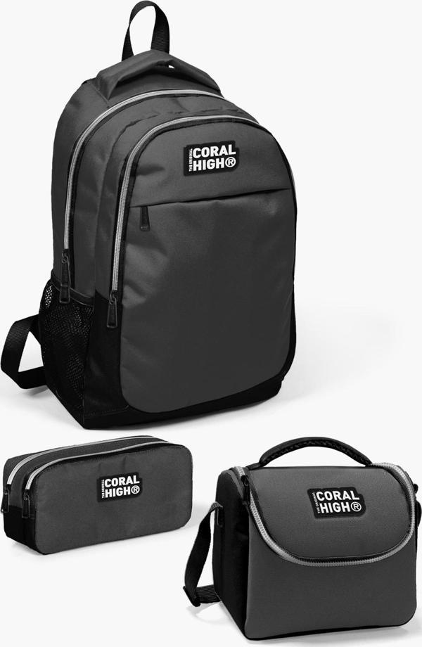 Coral High Kids Koyu Gri Siyah 3’lü Okul Çanta Seti SET0114393 - Image 1