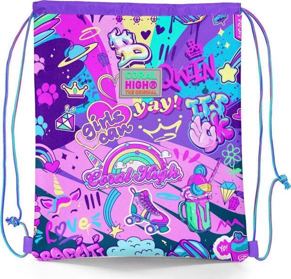 Coral High Kids Grafiti Desenli İpli Büzgülü Sırt Çantası 12648 - Image 1