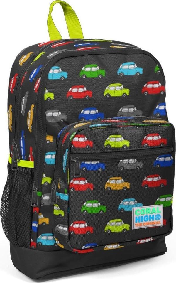 Coral High Kids Gri Araba Desenli USB Şarjlı Kulaklık Çıkışlı Okul Sırt Çantası - Image 1