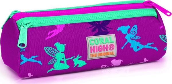 Coral High Kids Koyu Pembe Su Yeşili Peri Desenli Üç Bölmeli Kalem Çantası 22314 - Image 1