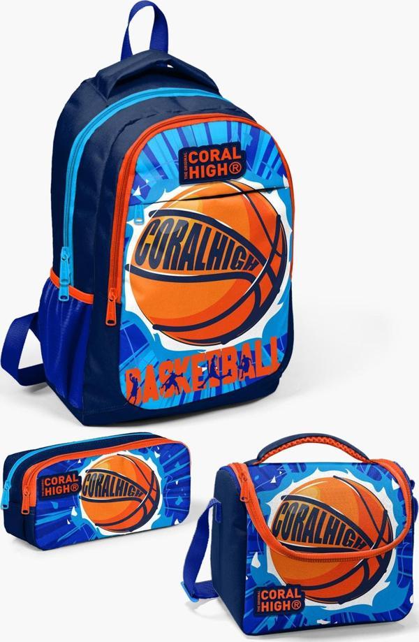 Coral High Kids Lacivert Mavi Basketbol Desenli 3’lü Okul Çanta Seti SET0114405 - Image 1