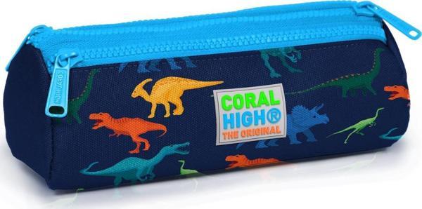 Coral High Kids Lacivert Mavi Dinazor Desenli Üç Bölmeli Kalem Çantası 22329 - Image 1