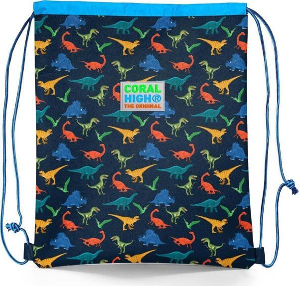Coral High Kids Lacivert Mavi Dinozor Desenli İpli Büzgülü Sırt Çantası 22452 - Image 1