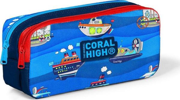 Coral High Kids Lacivert Mavi Gemi Desenli İki Bölmeli Kalem Çantası 22162 - Image 1