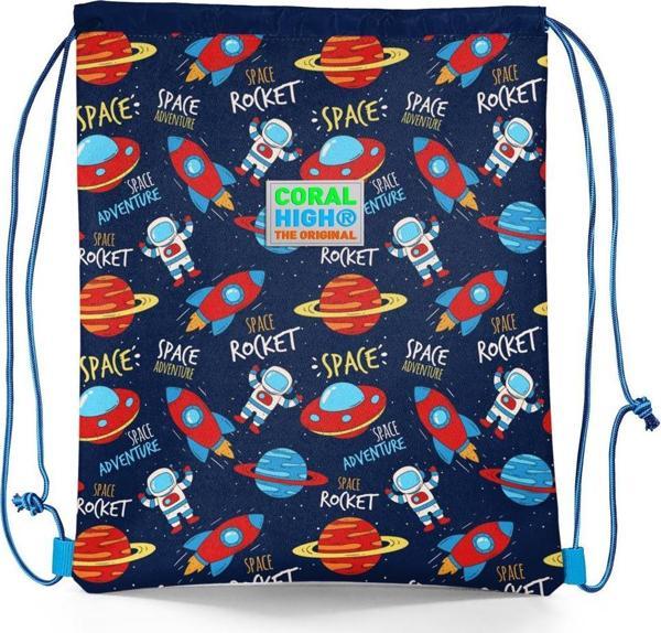 Coral High Kids Lacivert Mavi Uzay Desenli İpli Büzgülü Sırt Çantası 22457 - Image 1