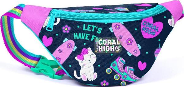 Coral High Kids Lacivert Pembe Kedili Paten Desenli Bel Çantası 11534 - Image 1