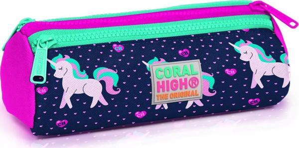 Coral High Kids Lacivert Pembe Unicorn Desenli Üç Bölmeli Kalem Çantası 22310 - Image 1