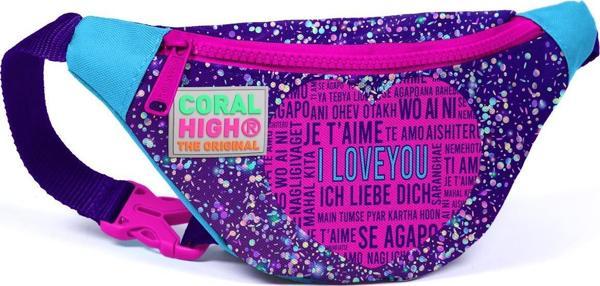 Coral High Kids Mor Mavi Pembe Kalp Desenli Bel Çantası 12612 - Image 1