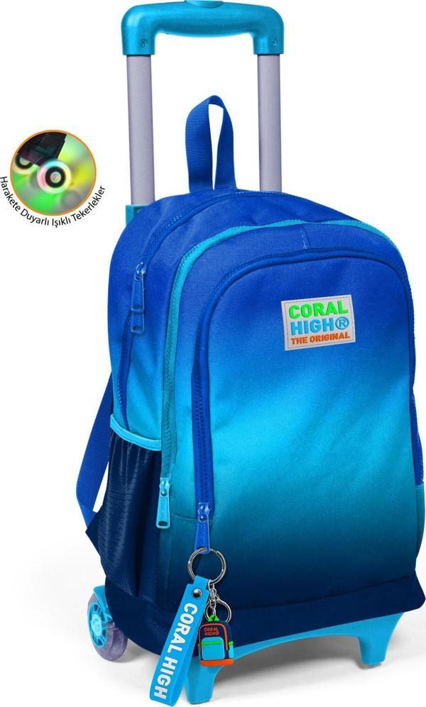 Coral High Kids Lacivert ve Mavi Üç Bölmeli Çekçekli Okul Sırt Çantası 23945 - Image 1