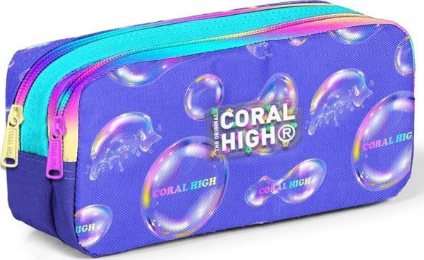 Coral High Kids Lavanta Pembe Baloncuk Desenli İki Bölmeli Kalem Çantası 12089 - Image 1