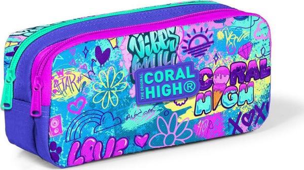 Coral High Kids Lavanta Su Yeşili Grafiti Desenli İki Bölmeli Kalem Çantası 22160 - Image 1